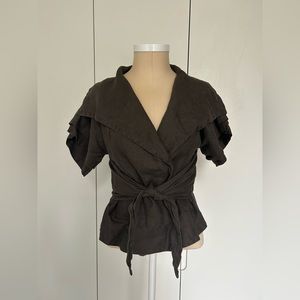 Brown linen Zara Women top with button closure, multilayer sleeves